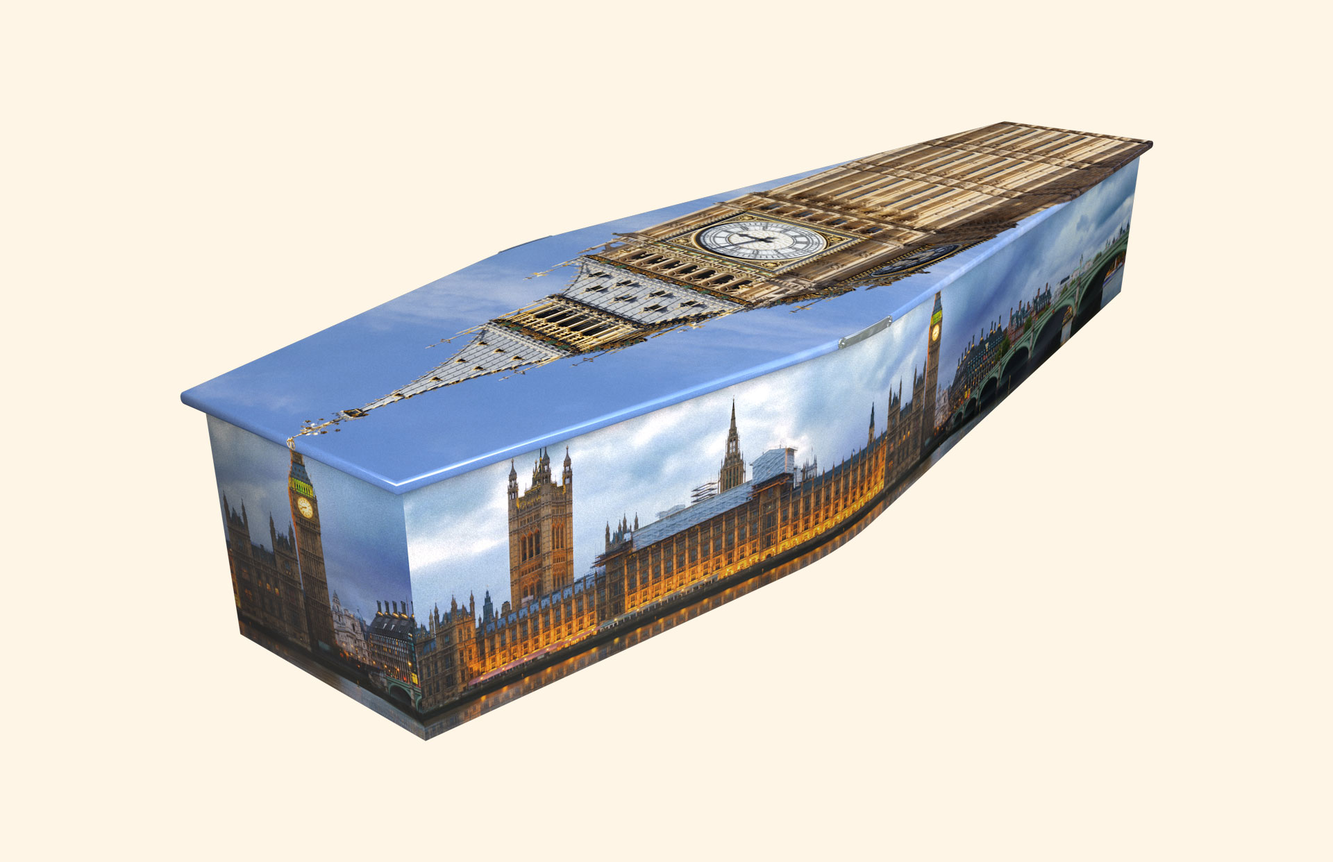 The London Scene design on a traditional coffin
